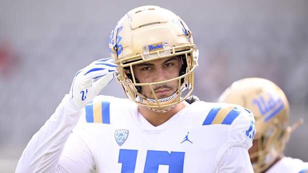 UCLA Bruins defensive lineman Laiatu Latu (15) looks on before the game against the San Diego State Aztecs at Snapdragon Stadium.